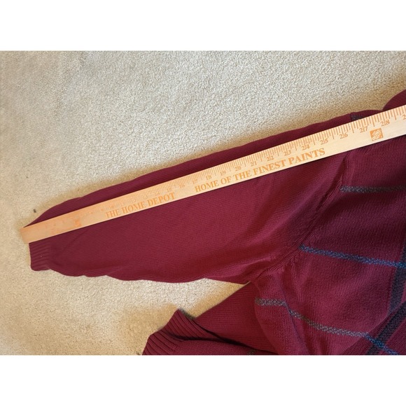 VTG Dad Style Red Grid Check Pattern Sweater Adult 3XL Cotton Knit Pullover - Picture 8 of 8